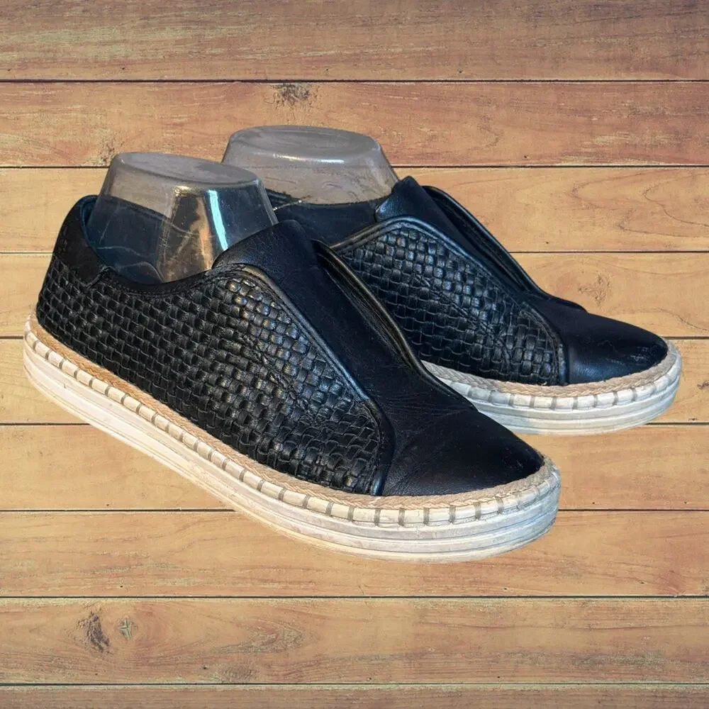 J Slides Kayla Woven Black Slip On Platform Sneakers Woman Sz 7.5M Leather